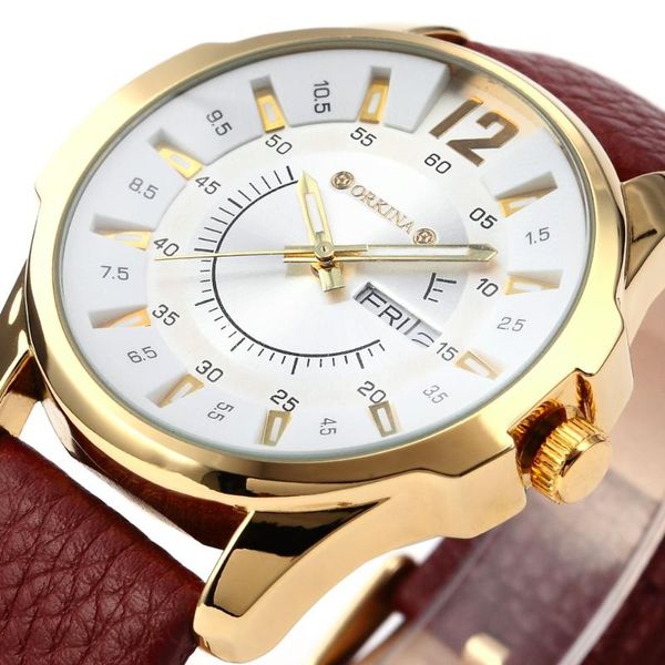 wristwatches orkina mens watches luxury golden case leather strap auto date display male quartz wristwatch luminous hands orologio uomo, Slivery;brown
wristwatches orkina mens watches luxury golden case leather strap auto date display male quartz wristwatch luminous hands orologio uomo, Slivery;brown