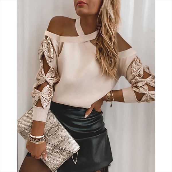 sequins bowknot cut out women sweaters long sleeve womens spring fashion round neck pullovers cold shoulder elegant knitted, White;black
sequins bowknot cut out women sweaters long sleeve womens spring fashion round neck pullovers cold shoulder elegant knitted, White;black