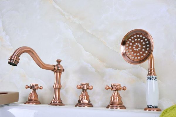 bathroom sink faucets antique red copper brass deck 5 holes bathtub mixer faucet handheld shower widespread set basin water tap atf221
bathroom sink faucets antique red copper brass deck 5 holes bathtub mixer faucet handheld shower widespread set basin water tap atf221