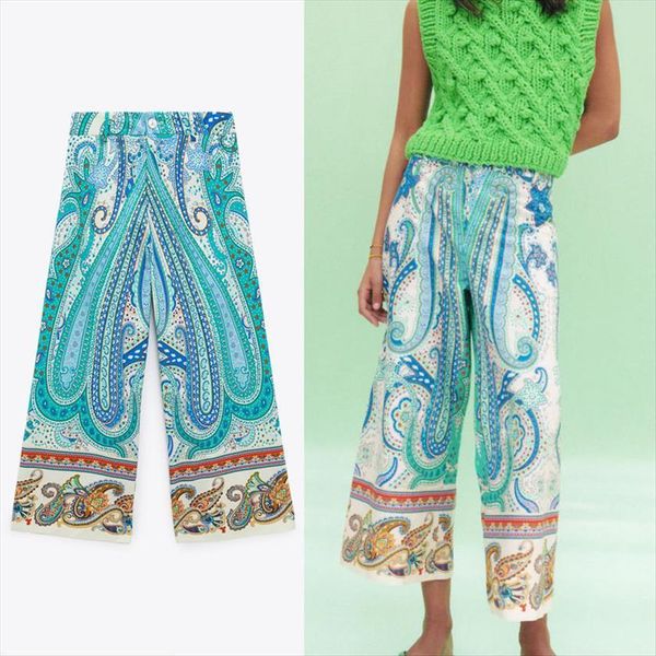 za print wide leg women capris high waist vintage loose summer trousers feminine fashion front zip street elegant, Black;white
za print wide leg women capris high waist vintage loose summer trousers feminine fashion front zip street elegant, Black;white