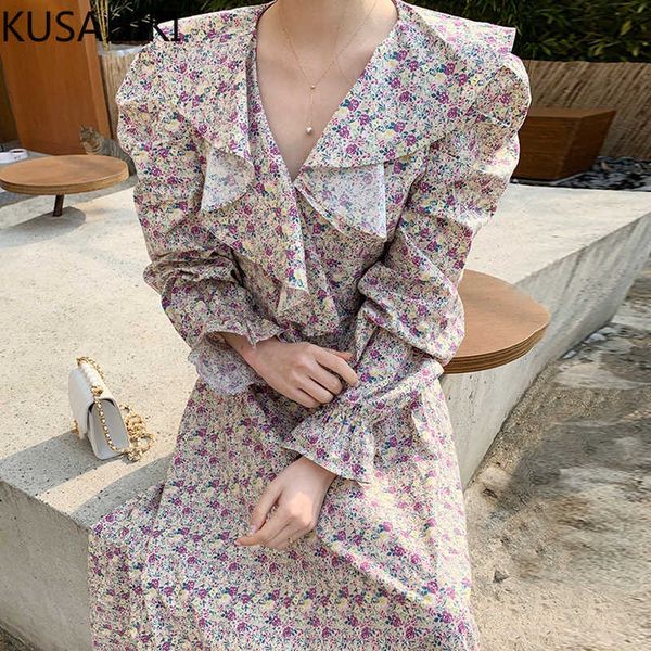 kusahiki women dresses spring korean floral vestidos femme ruffle v-neck long sleeve slim waist elegant dress 6f813 210602, Black;gray
kusahiki women dresses spring korean floral vestidos femme ruffle v-neck long sleeve slim waist elegant dress 6f813 210602, Black;gray