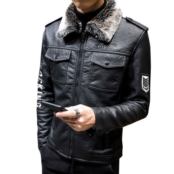 fur collar stitching handsome motorcycle style men's leather jacket high-quality stand-up collar retro comfortable windproof fashion tr, Black
fur collar stitching handsome motorcycle style men's leather jacket high-quality stand-up collar retro comfortable windproof fashion tr, Black