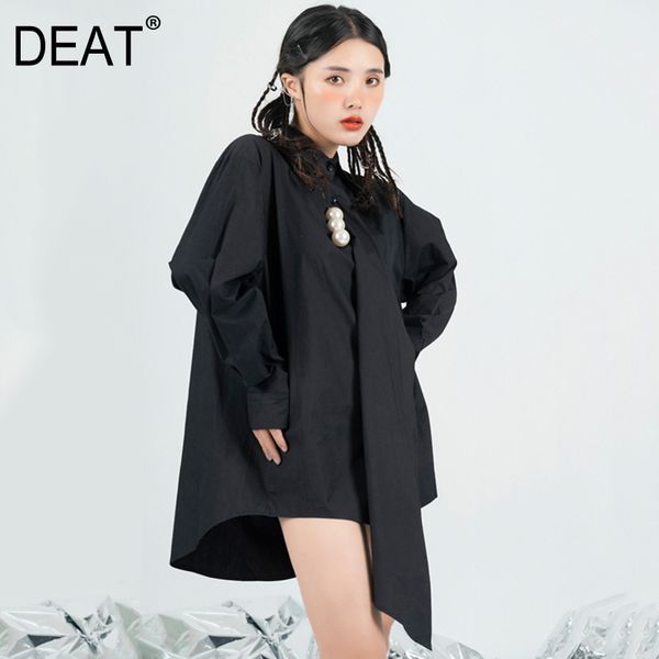 women black irregular pearls oblique buckle blouse lapel long sleeve loose fit shirt fashion spring summer 7d0002 210421, White
women black irregular pearls oblique buckle blouse lapel long sleeve loose fit shirt fashion spring summer 7d0002 210421, White