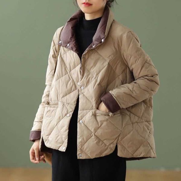 autumn and winter literature art leisure loose show thin diamond lattice white duck down color matching st collar button et, Black
autumn and winter literature art leisure loose show thin diamond lattice white duck down color matching st collar button et, Black