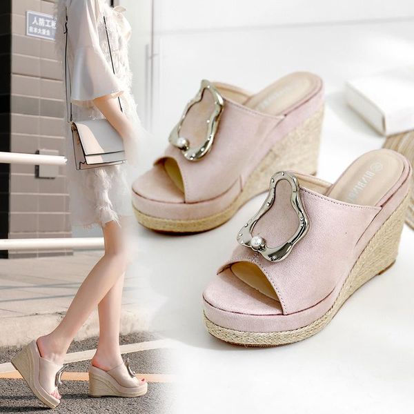 slippers platform shoes woman summer peep toe metal buckle pearl slides wedges straw weaving flipflops femme brief zapatos mujer, Black
slippers platform shoes woman summer peep toe metal buckle pearl slides wedges straw weaving flipflops femme brief zapatos mujer, Black