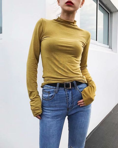 women's tanks & camis women long sleeve t-shirt round high collaer elastic tight cotton tee tees fashion for spring autumn, White
women's tanks & camis women long sleeve t-shirt round high collaer elastic tight cotton tee tees fashion for spring autumn, White