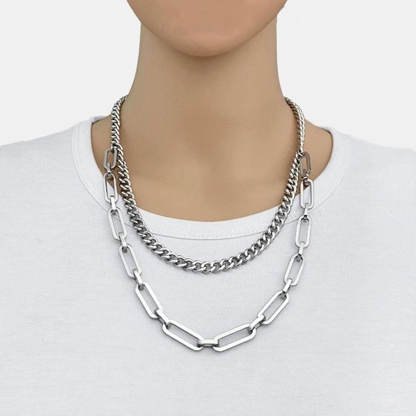 chains fashion double-layer splicing titanium steel necklace hip-hop retro simple wild tide brand accessories, Silver
chains fashion double-layer splicing titanium steel necklace hip-hop retro simple wild tide brand accessories, Silver