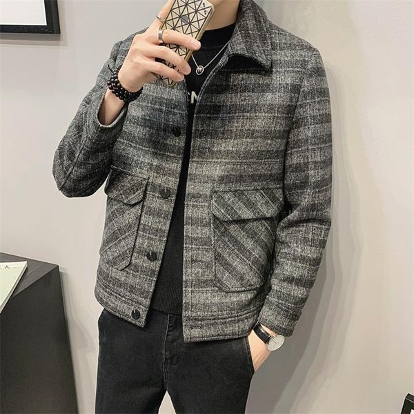 men's wool & blends plaid jacket men 2021 autumn winter short casual business trench coat slim streetwear social overcoat, Black
men's wool & blends plaid jacket men 2021 autumn winter short casual business trench coat slim streetwear social overcoat, Black