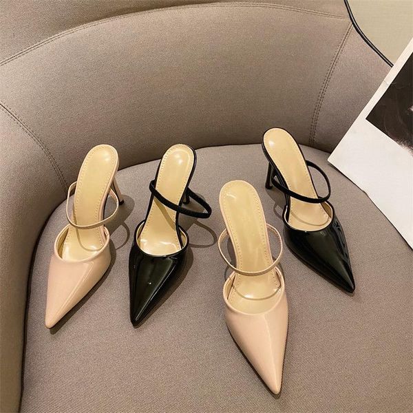 sandals roman style simple elegant pointed toe stiletto box shallow mouth back empty half slippers women's high heels, Black
sandals roman style simple elegant pointed toe stiletto box shallow mouth back empty half slippers women's high heels, Black