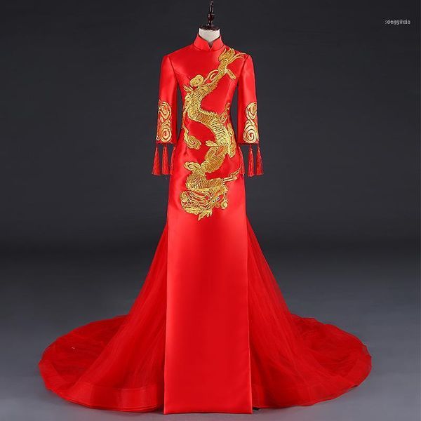 ethnic clothing chinese evening dresses dragon embroidery qipao long cheongsam bride oriental wedding dress size s-xxl1, Red
ethnic clothing chinese evening dresses dragon embroidery qipao long cheongsam bride oriental wedding dress size s-xxl1, Red