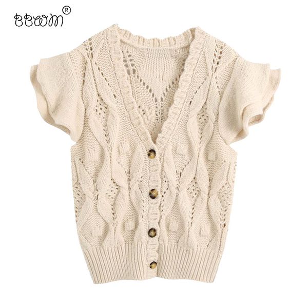 bbwm women fashion ruffles knitted cardigans vintage v neck short sleeve button-up sweater female chic 210520, White;black
bbwm women fashion ruffles knitted cardigans vintage v neck short sleeve button-up sweater female chic 210520, White;black
