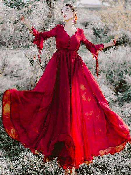 casual dresses autumn red chiffon long maxi dress woman bohemian style flare sleeve v-neck beach for holiday robe rouge vestido playa, Black;gray
casual dresses autumn red chiffon long maxi dress woman bohemian style flare sleeve v-neck beach for holiday robe rouge vestido playa, Black;gray