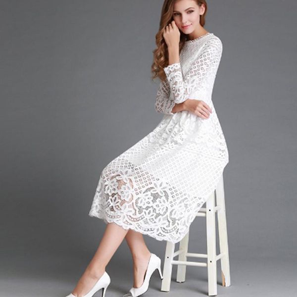 casual dresses elegant hollow out lace dress women long sleeve autumn style midi-calf white spring party vestidos, Black;gray
casual dresses elegant hollow out lace dress women long sleeve autumn style midi-calf white spring party vestidos, Black;gray
