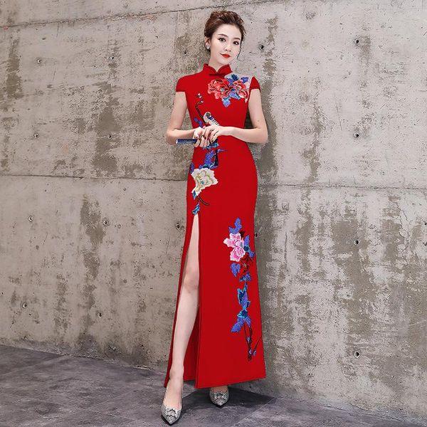summer lady satin cheongsam elegant slim short sleeve qipao skirt split straight dress evening gown large size vestidos ethnic clothing, Red
summer lady satin cheongsam elegant slim short sleeve qipao skirt split straight dress evening gown large size vestidos ethnic clothing, Red