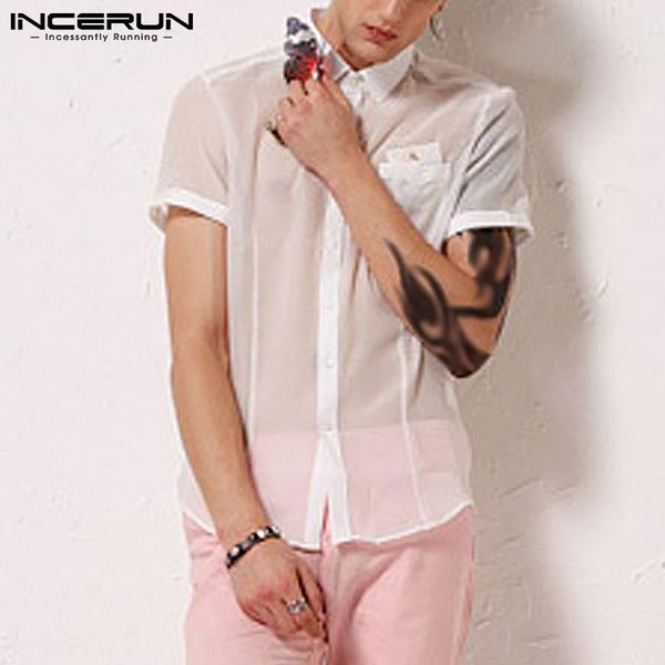 men's casual shirts 2021 summer men shirt solid color see through lapel short sleeve pockets camisas streetwear breathable party incer, White;black
men's casual shirts 2021 summer men shirt solid color see through lapel short sleeve pockets camisas streetwear breathable party incer, White;black