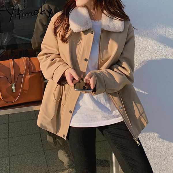 women's jackets yitimoky woman jacket fur collar coats 2021 autumn winter warm clothes pockets fashion single breasted solid zipper vin, Black;brown
women's jackets yitimoky woman jacket fur collar coats 2021 autumn winter warm clothes pockets fashion single breasted solid zipper vin, Black;brown