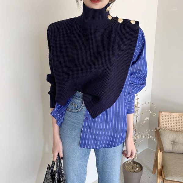 korean 2021 autumn high collar side buttons fake two-piece shirt stitching striped bubble sleeve chic sweater blue women women's sweate, White;black
korean 2021 autumn high collar side buttons fake two-piece shirt stitching striped bubble sleeve chic sweater blue women women's sweate, White;black