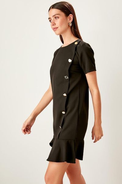 trendyol black button detail dress twoss19el0070, Black;gray