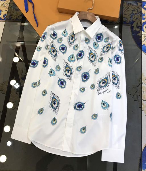 brand design men shirt elegant feather printed 100% pure cotton shirts for long sleeve slim business male dress men's, White;black
brand design men shirt elegant feather printed 100% pure cotton shirts for long sleeve slim business male dress men's, White;black