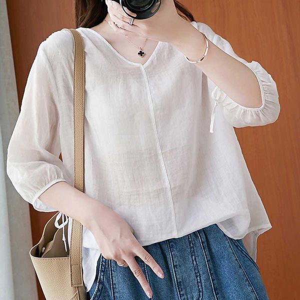 women's blouses & shirts 7 / 3 sleeve cotton and t-shirt 2021 summer loose size versatile v-neck light small shirt white linen top
women's blouses & shirts 7 / 3 sleeve cotton and t-shirt 2021 summer loose size versatile v-neck light small shirt white linen top