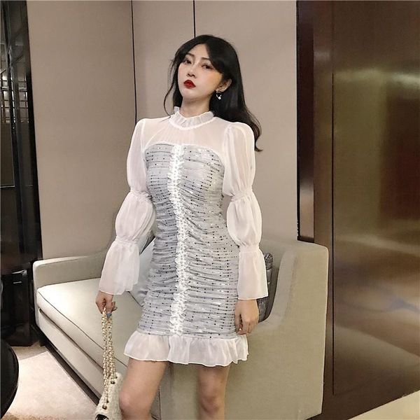 casual dresses women's clothing korean vintage women dress pleated perspective patchwork sequins bodycon stand flare sleeve, Black;gray
casual dresses women's clothing korean vintage women dress pleated perspective patchwork sequins bodycon stand flare sleeve, Black;gray