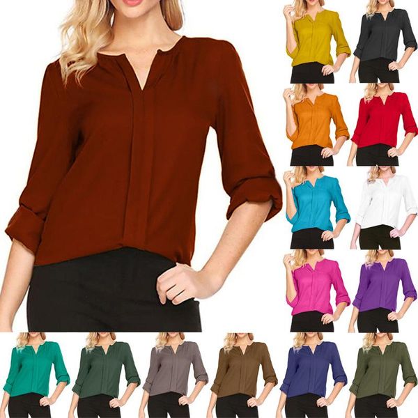 women's blouses & shirts solid color chiffon blouse shirt women fashion casual loose v neck long sleeve spring autumn elegant, White
women's blouses & shirts solid color chiffon blouse shirt women fashion casual loose v neck long sleeve spring autumn elegant, White