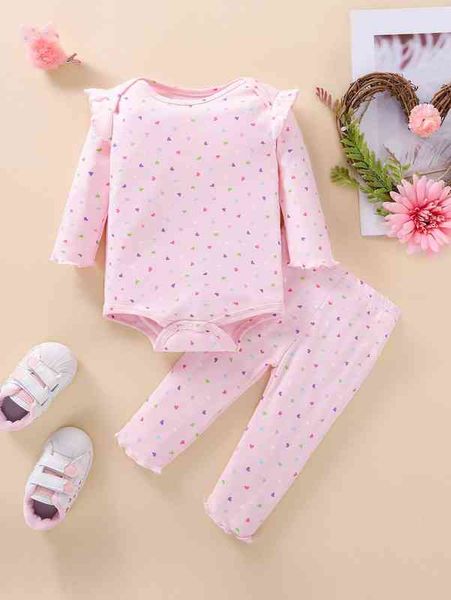 baby confetti heart print ruffle trim bodysuit & leggings she, Blue