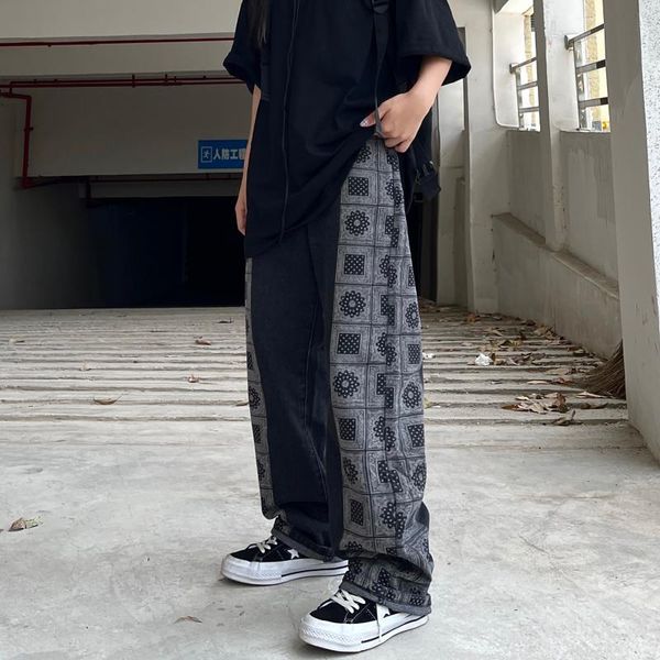 men's jeans instagram-style street hip-hop wide leg with cashew flower spliced loose straight daddy pants, Blue
men's jeans instagram-style street hip-hop wide leg with cashew flower spliced loose straight daddy pants, Blue