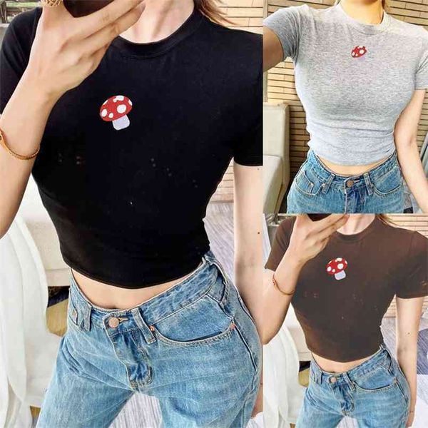 women t-shirt mushroom print short sleeve embroidery slim fit skinny summer casual o-neck fashion streetwear 210522, White
women t-shirt mushroom print short sleeve embroidery slim fit skinny summer casual o-neck fashion streetwear 210522, White
