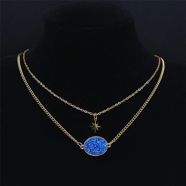 pendant necklaces 2pcs blue natural stone stainless steel layer women gold color oval star chain jewelry bijoux ns04, Silver
pendant necklaces 2pcs blue natural stone stainless steel layer women gold color oval star chain jewelry bijoux ns04, Silver