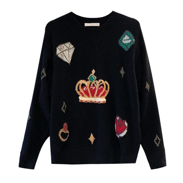 women's sweaters sweater loose autumn and winter cartoon flocking wild pullover is thin knitted tide, White;black
women's sweaters sweater loose autumn and winter cartoon flocking wild pullover is thin knitted tide, White;black