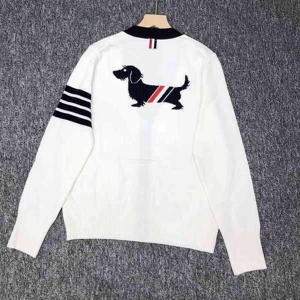 sweater knit tb academic style 21 autumn and winter v-neck stripe contrast color four bar back cartoon embroidery dog cardigan coat, White;black
sweater knit tb academic style 21 autumn and winter v-neck stripe contrast color four bar back cartoon embroidery dog cardigan coat, White;black