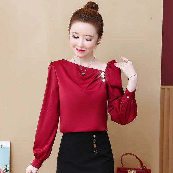 korean silk blouse women white shirts puff sleeve shirt woman beading satin s slash neck plus size 210604
korean silk blouse women white shirts puff sleeve shirt woman beading satin s slash neck plus size 210604