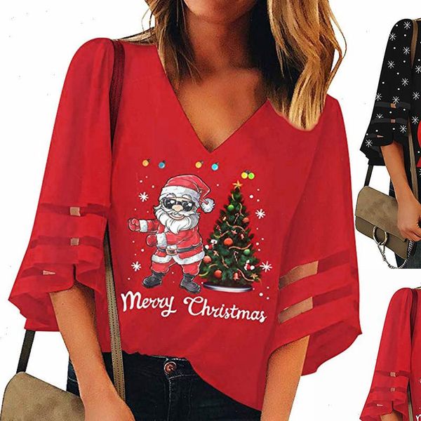 40 christmas print tshirts womens t shirts v neck mesh trumpet sleeves loose vintage, White
40 christmas print tshirts womens t shirts v neck mesh trumpet sleeves loose vintage, White
