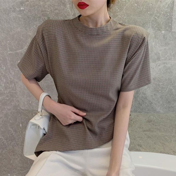 women's t-shirt 2021 summer retro short sleeve fashion irregular lattice round neck casual thin temperament, White
women's t-shirt 2021 summer retro short sleeve fashion irregular lattice round neck casual thin temperament, White