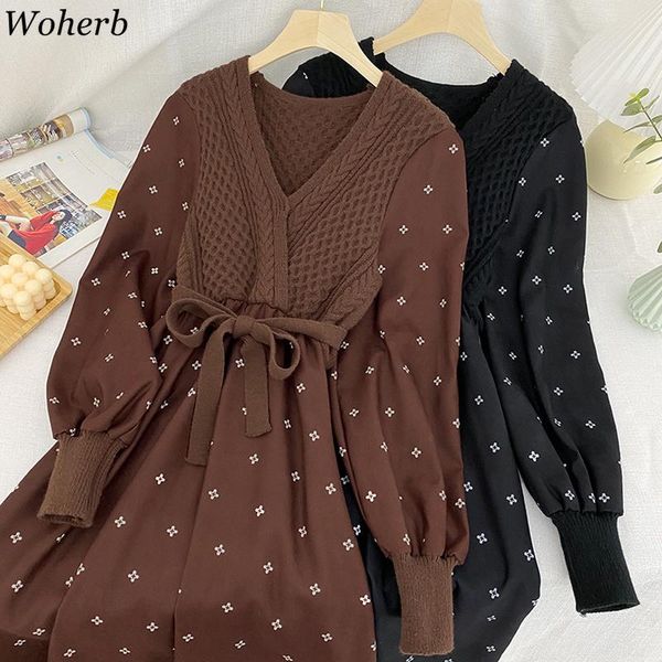 woherb v-neck women fashion loose knitted patch dress 2021 autumn puff sleeve long dressed korean chic elegant vestidos femme casual dresses, Black;gray
woherb v-neck women fashion loose knitted patch dress 2021 autumn puff sleeve long dressed korean chic elegant vestidos femme casual dresses, Black;gray