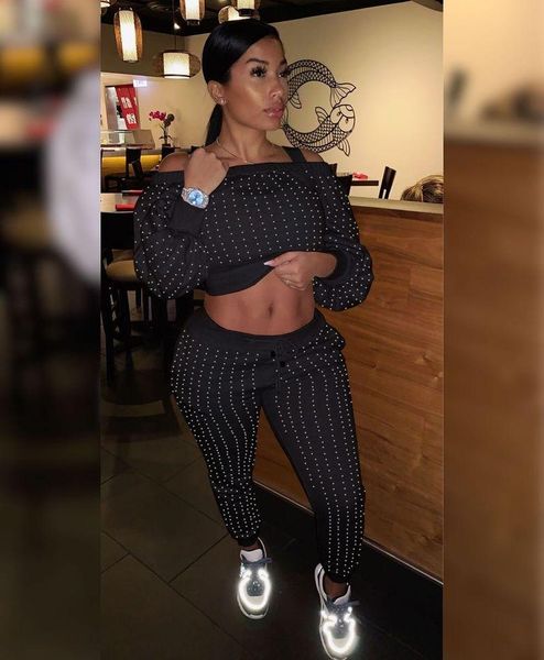 women's two piece pants solid color set women tracksuit spring autumn clothes full sleeve off shoulder long suit survetement femme, White
women's two piece pants solid color set women tracksuit spring autumn clothes full sleeve off shoulder long suit survetement femme, White