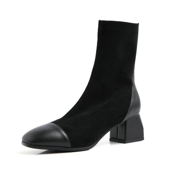 square high heel ankle boots autumn winter pu leather + flock women shoes casual round toe zipper short, Black
square high heel ankle boots autumn winter pu leather + flock women shoes casual round toe zipper short, Black