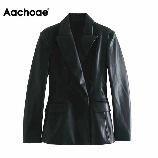 aachoae notched neck black blazer women faux leather elegant jacket double breasted vintage coat female solid lady outerwear 210413, White;black
aachoae notched neck black blazer women faux leather elegant jacket double breasted vintage coat female solid lady outerwear 210413, White;black