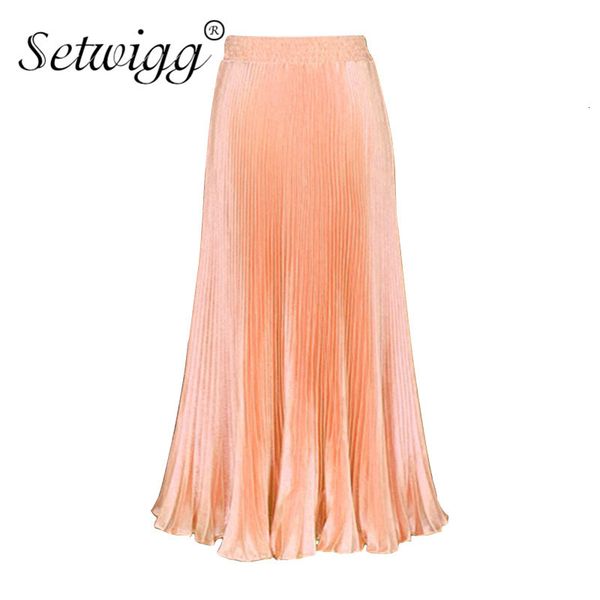 skirts autumn metallic pleated skirts elastic waist candy satin flounced mid-calf mermaid long skirt sg511, Black 
skirts autumn metallic pleated skirts elastic waist candy satin flounced mid-calf mermaid long skirt sg511, Black