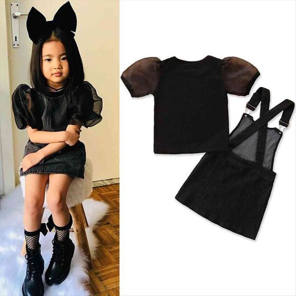 fashion girl clothing 0 5y lace puff short sleeve black blouse denim overalls bib shirts 2pcs kids set, White
fashion girl clothing 0 5y lace puff short sleeve black blouse denim overalls bib shirts 2pcs kids set, White