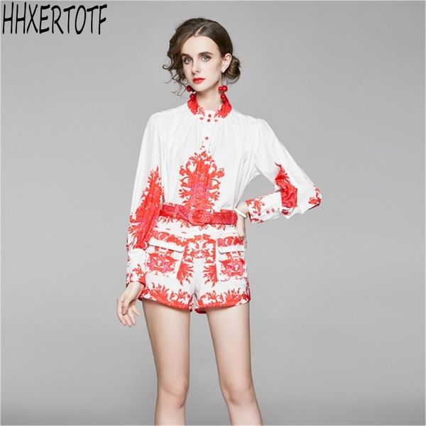 spring autumn print shorts set women stand collar lantern sleeve shirts + pocket belt pant female 2 piece women's tracksuits, Gray
spring autumn print shorts set women stand collar lantern sleeve shirts + pocket belt pant female 2 piece women's tracksuits, Gray