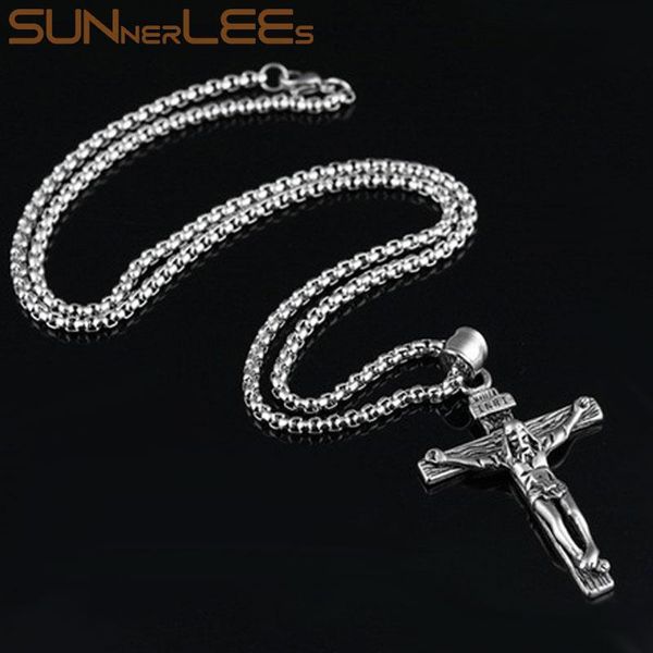 pendant necklaces sunnerlees stainless steel jesus christ cross necklace beads link chain men women gift sp43, Silver
pendant necklaces sunnerlees stainless steel jesus christ cross necklace beads link chain men women gift sp43, Silver