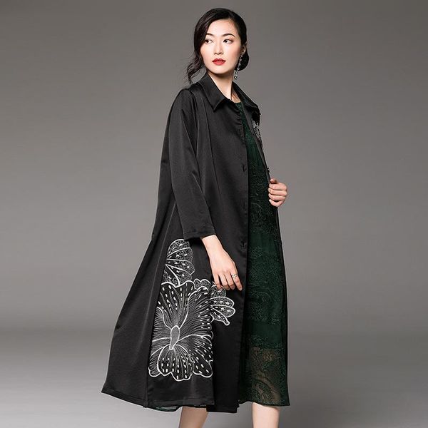 women's trench coats silky fabric long female plus size embroidery windbreaker coat single-breasted oversize outerwear wq1453, Tan;black
women's trench coats silky fabric long female plus size embroidery windbreaker coat single-breasted oversize outerwear wq1453, Tan;black