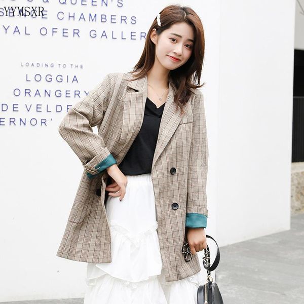 women's suits & blazers 2021 autumn small suit jacket feminine double breasted loose plaid blazer coat casual, White;black
women's suits & blazers 2021 autumn small suit jacket feminine double breasted loose plaid blazer coat casual, White;black
