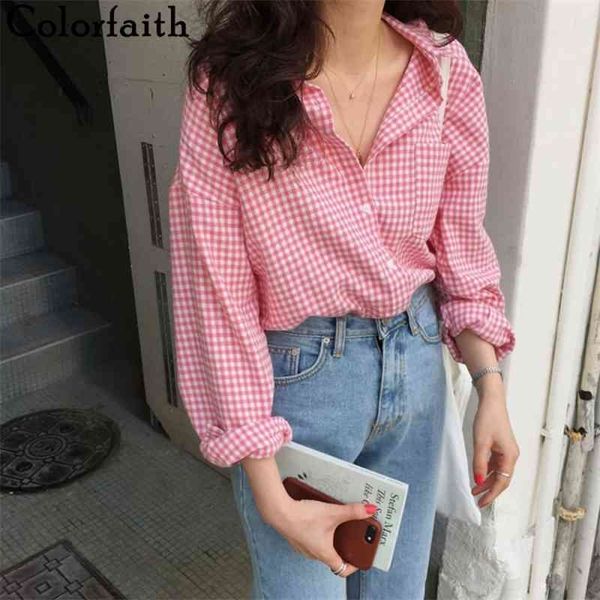 colorfaith new women spring summer blouse shirts plaid fashionable checkered oversize buttons wild sweet pink bl1023 210409, White
colorfaith new women spring summer blouse shirts plaid fashionable checkered oversize buttons wild sweet pink bl1023 210409, White
