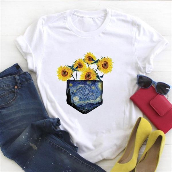 sunflower moon painting print women short sleeve summer tee clothes womens graphic, White
sunflower moon painting print women short sleeve summer tee clothes womens graphic, White
