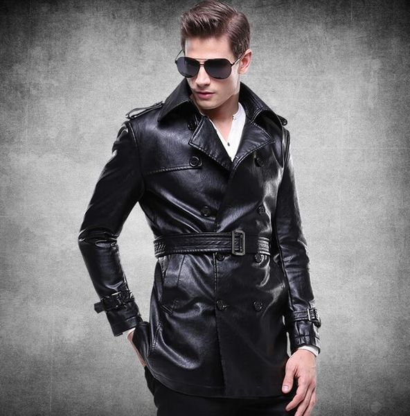men's fur & faux / pu leather jacket lapel double-breasted cultivate one's morality long trench coat, Black
men's fur & faux / pu leather jacket lapel double-breasted cultivate one's morality long trench coat, Black