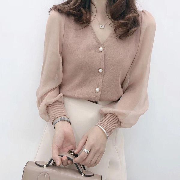 spring autumn style chiffon women shirts knitted button long sleeve solid color lace patchwork sp820, White
spring autumn style chiffon women shirts knitted button long sleeve solid color lace patchwork sp820, White