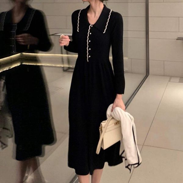 casual dresses 2021 french sweet knitted dress women autumn winter slim waist pearl button korean hepburn fairy robe femme vestido de mujer, Black;gray
casual dresses 2021 french sweet knitted dress women autumn winter slim waist pearl button korean hepburn fairy robe femme vestido de mujer, Black;gray